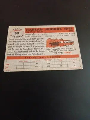 1956 Topps - Harlon Hill #59 (misspelled as ’Harlan’). Chicago Bears. EX - Football Card Single