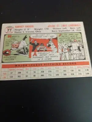 1956 Topps - Harvey Haddix #77 Gray Back. SL Cardinals. EX - Baseball Card Single