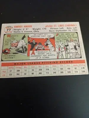 1956 Topps - Harvey Haddix #77 Gray Back. SL Cardinals. EX - Baseball Card Single