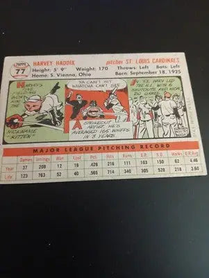 1956 Topps - Harvey Haddix #77 Gray Back. SL Cardinals. EX - Baseball Card Single