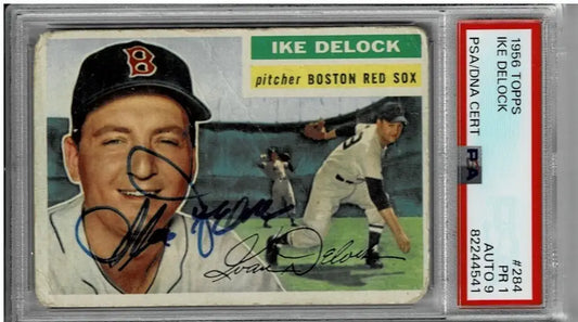 Autographed 1956 Topps Ike Delock baseball card graded PSA/DNA, a rare Major League Baseball collectible