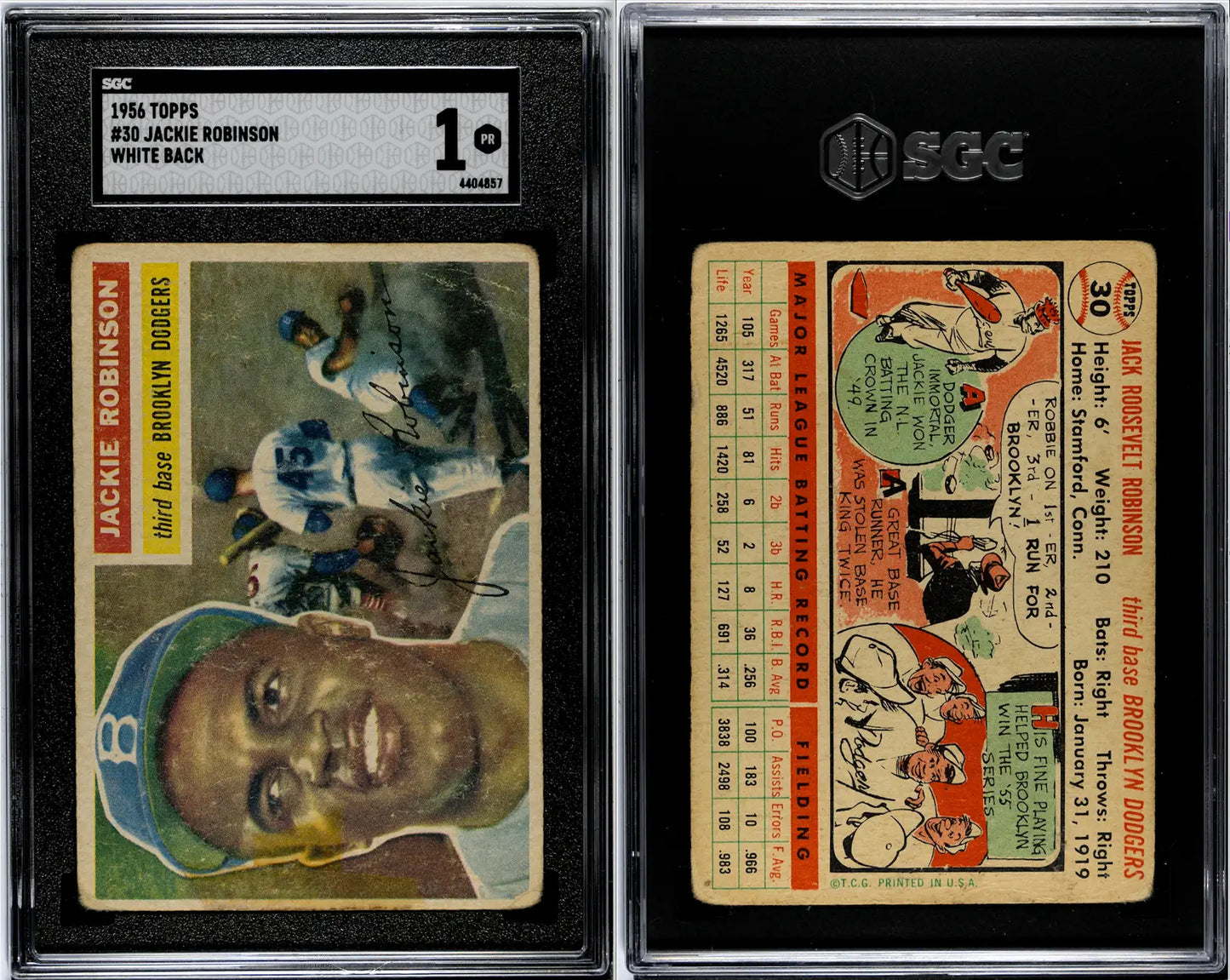 1956 TOPPS JACKIE ROBINSON #30 WHITE BACK SGC 1 MLB HOF BROOKLYN DODGERS GREAT!! - Baseball Card Single