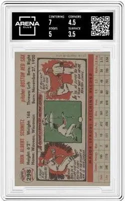 Graded vintage 1956 Topps Johnny Schmitz baseball card featuring Johnny Schmitz artwork
