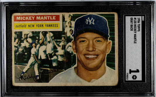 1956 Topps Mickey Mantle #135 Gray Back SGC 1 New York Yankees Great MLB HOFer!! - Baseball Card Single
