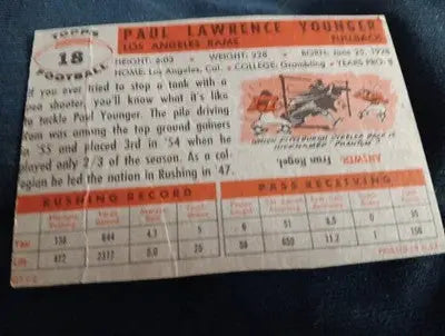 1956 Topps - Tank Younger #18 Called Paul on Card. Trimmed. Creases. PR-GD - Football Card Single