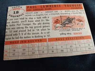 1956 Topps - Tank Younger #18 Called Paul on Card. Trimmed. Creases. PR-GD - Football Card Single