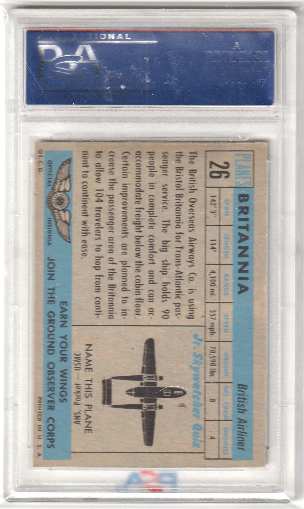 Graded 1957 Planes Red Blue Back Britannia trading card PSA 7 NM featuring planes red blue design