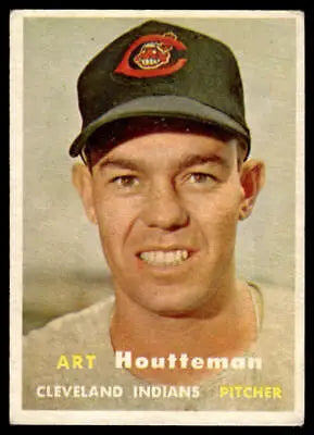 Vintage 1957 Topps #385 Art Houtteman baseball card showcasing Houtteman’s iconic look
