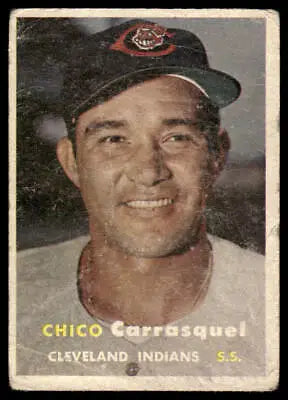 Vintage 1957 Topps #67 Chico Carrasquel baseball card featuring Cleveland Indians player