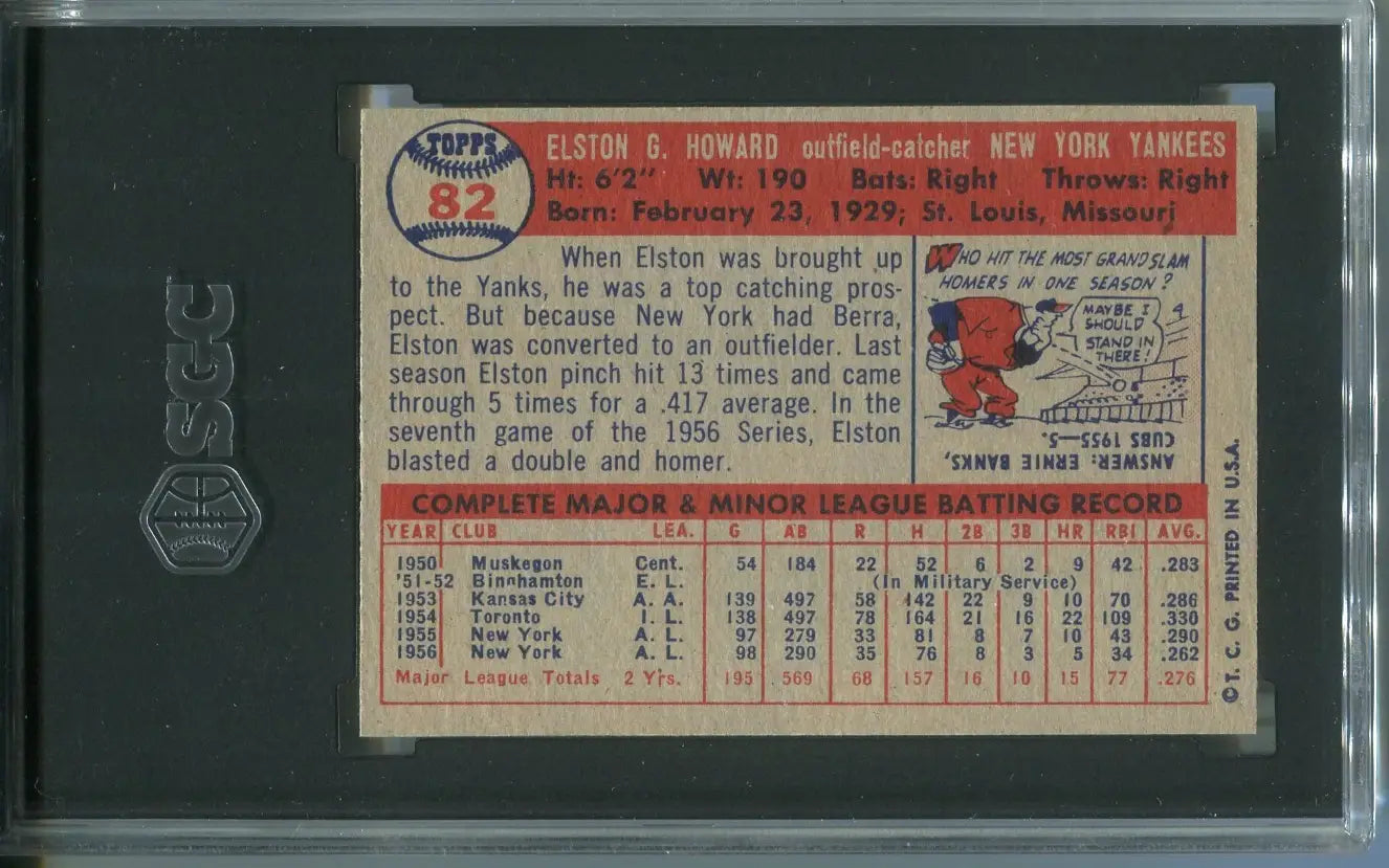 1957 Topps #82 Elston Howard SGC 7 New York Yankees Catcher NMT - Baseball Card Single