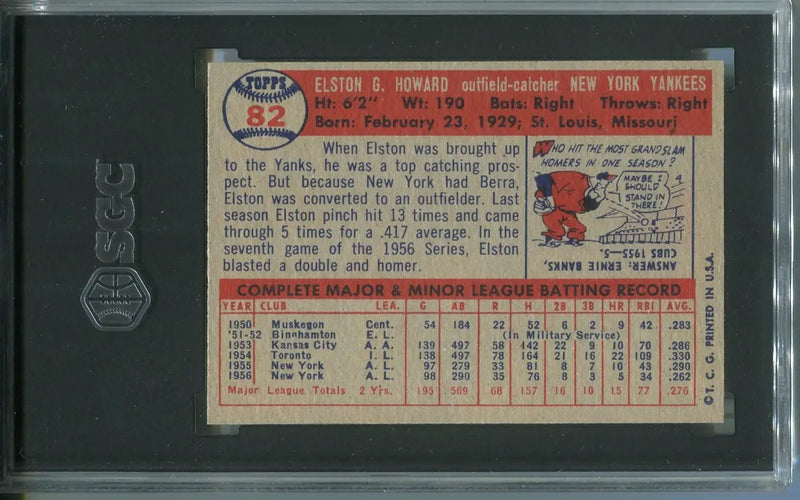 1957 Topps #82 Elston Howard SGC 7 New York Yankees Catcher NMT - Baseball Card Single