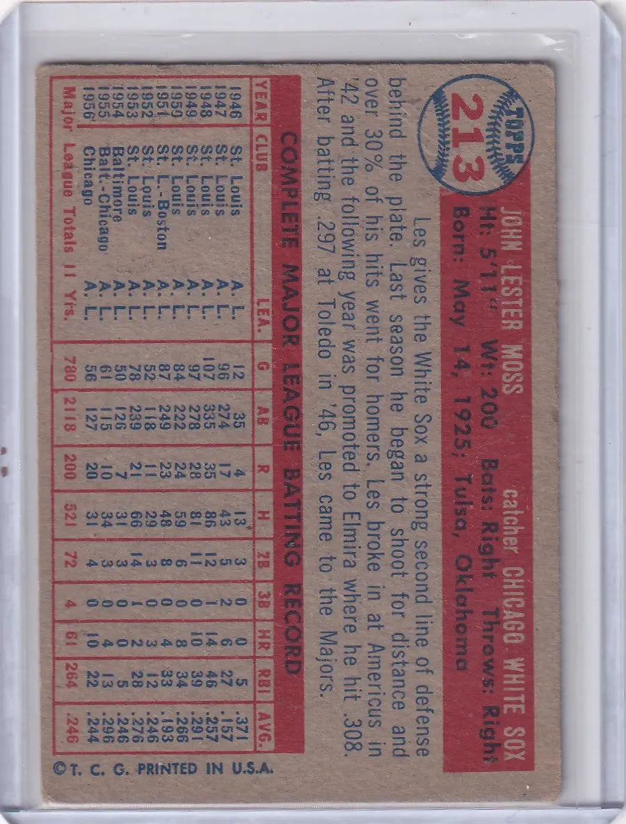 Vintage Chicago White Sox Les Moss 1957 Topps Baseball card product image