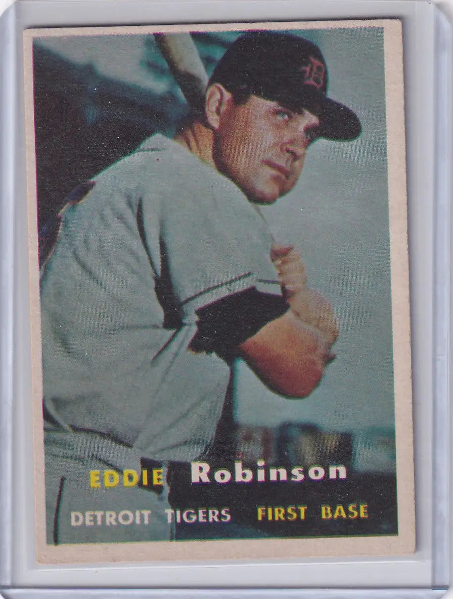 1957 Topps Baseball Eddie Robinson Detroit Tigers card showcasing vintage baseball memorabilia