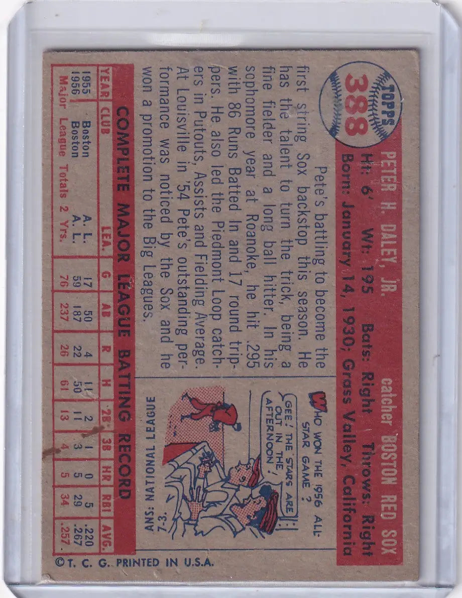 1957 Topps Baseball Pete Daley Boston Red Sox collectible card for sports memorabilia