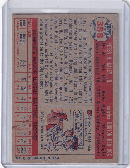1957 Topps Baseball Pete Daley Boston Red Sox collectible card for sports memorabilia