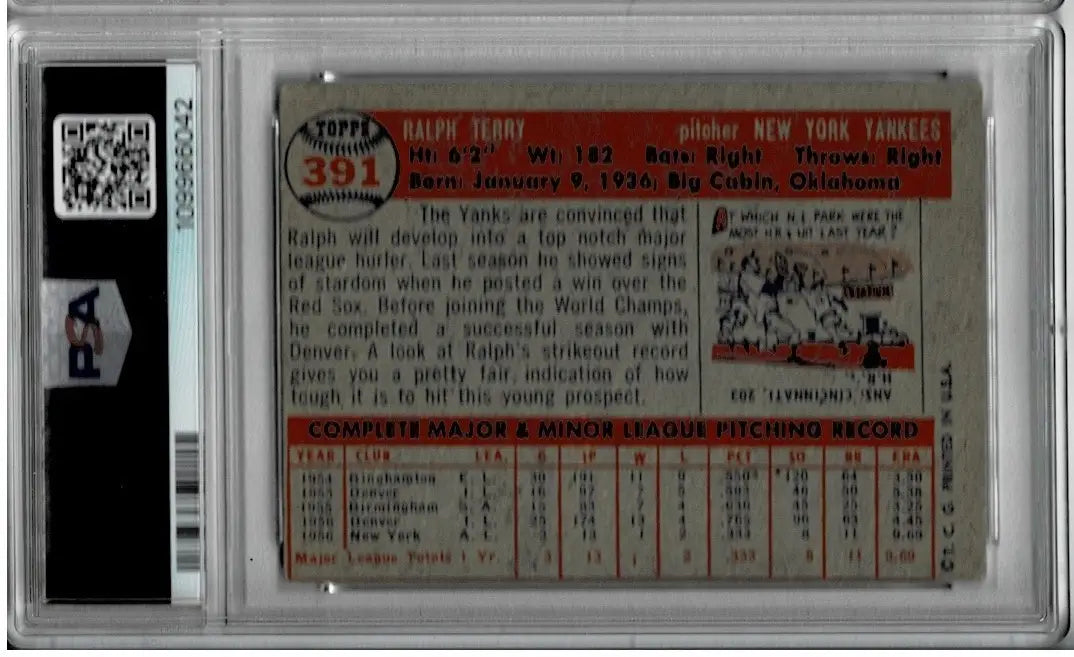 Graded vintage Ralph Terry Topps Baseball card from 1957 with autograph and PSA 4