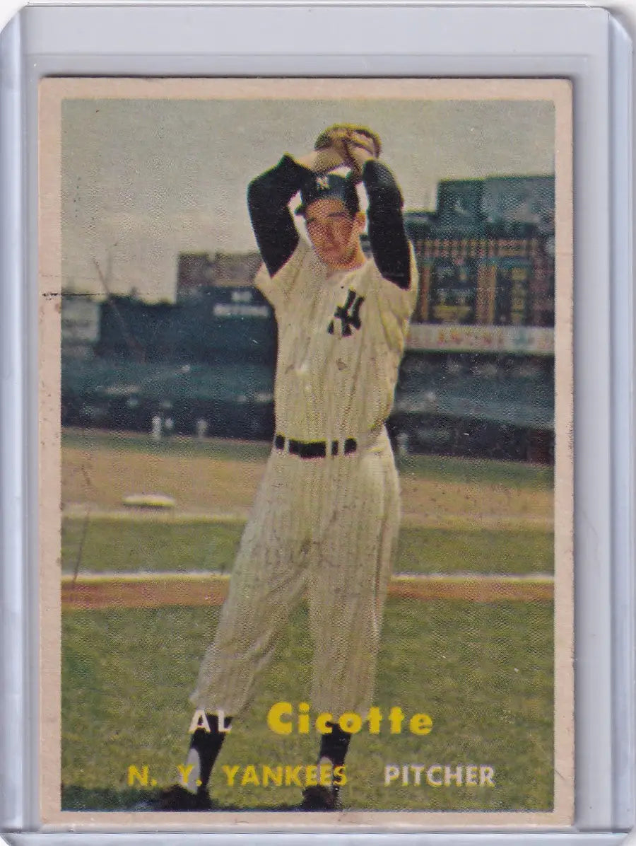 Vintage Topps Baseball card of Al Cicotte in a New York Yankees uniform