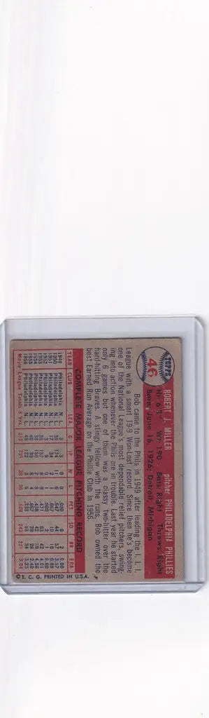 1957 Topps Baseball #46 Bob Miller - Philadelphia Phillies - Baseball Card Single