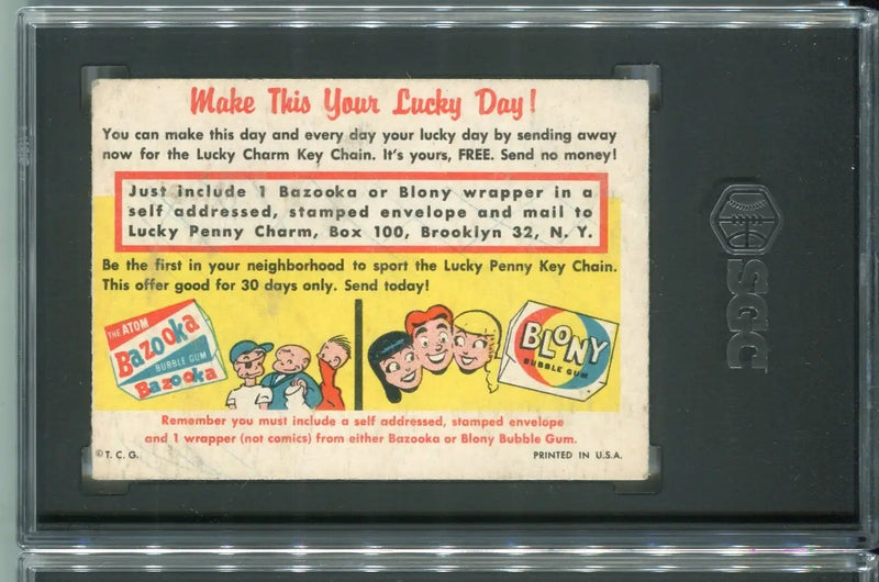1957 TOPPS Baseball Bazooka Blony LUCKY PENNY Insert SGC 1 Poor - Baseball Card Single