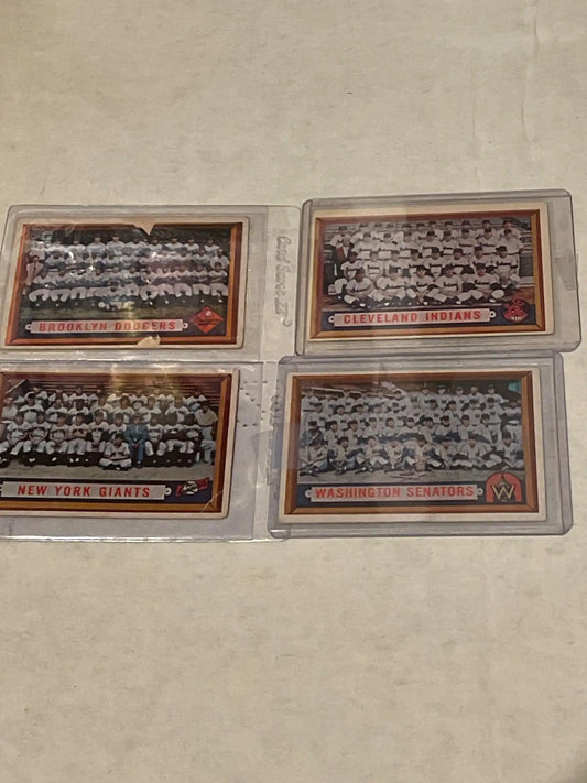 Four vintage baseball team cards from 1957 featuring Dodgers and Giants in a grid