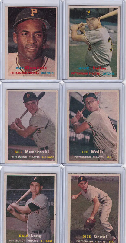 Collection of vintage Topps Baseball Pittsburgh Pirates cards in a 2x3 grid