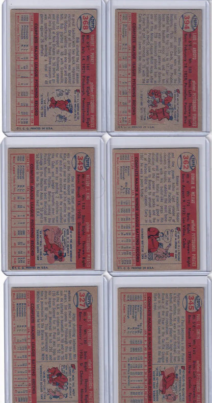 Vintage Topps Baseball cards in a 2x3 grid showcasing Pittsburgh Pirates designs
