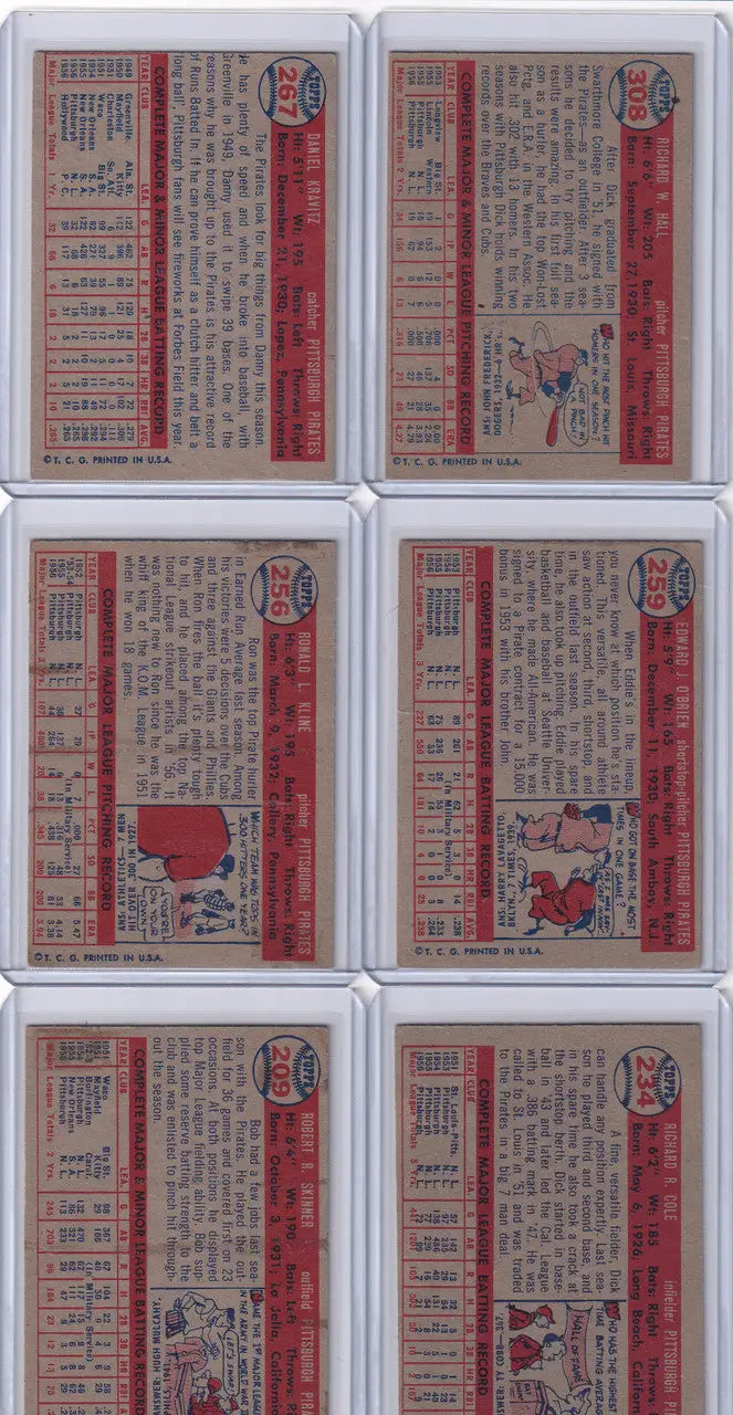Collection of vintage Topps Baseball cards featuring Pittsburgh Pirates illustrations