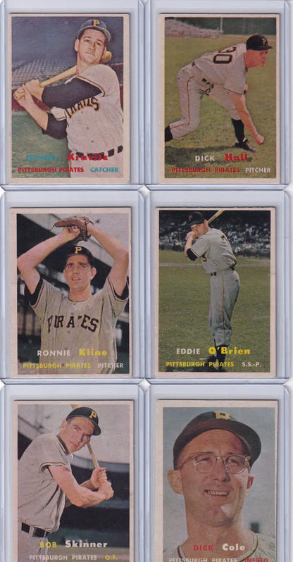 Vintage 1950s Topps Baseball cards from the Pittsburgh Pirates Team Set featuring Clemente