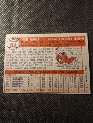 1957 Topps - Pete Runnels #64. Washington Senators. EX+ - Baseball Card Single