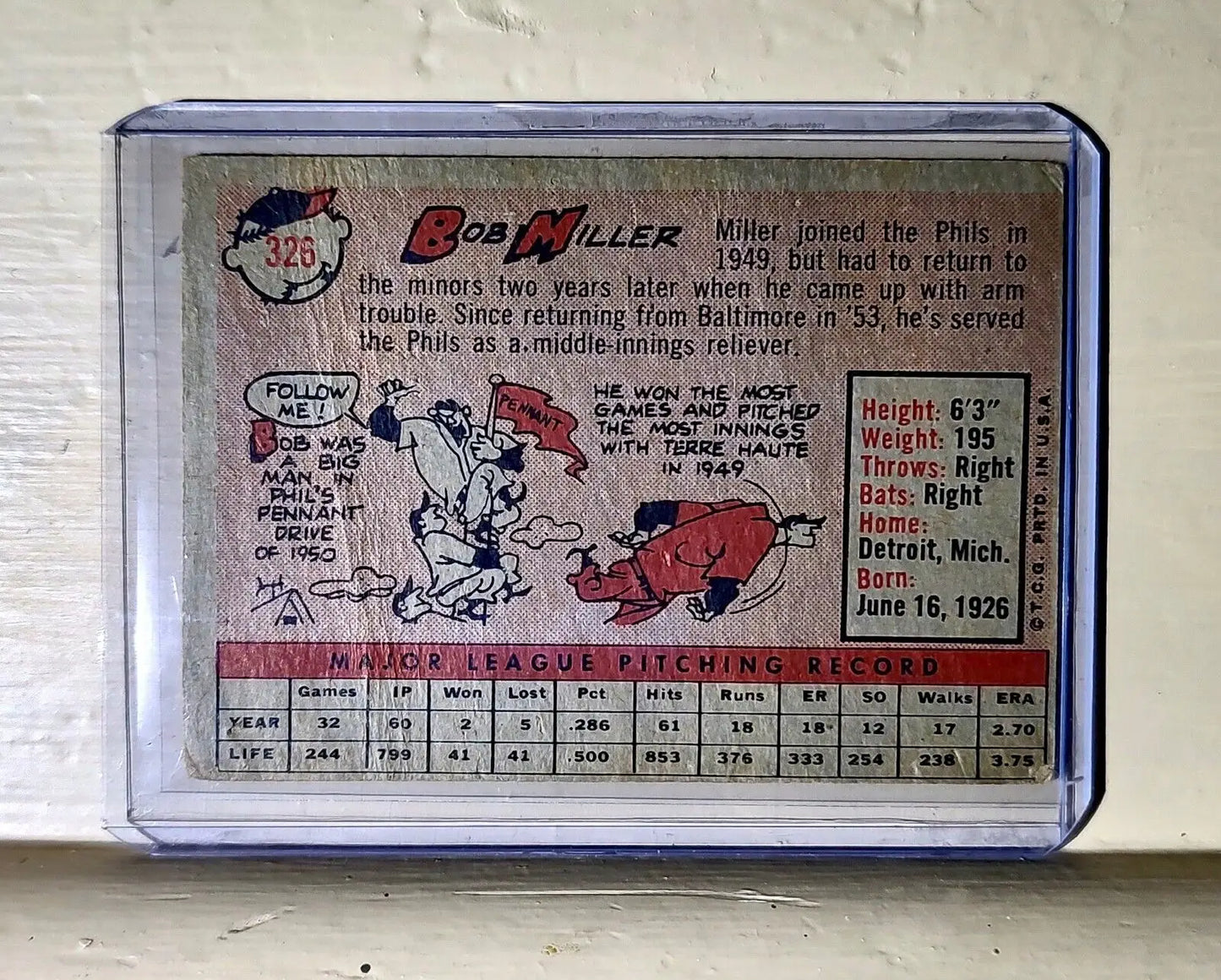 1958 Bob Miller Topps Baseball Card #326 - Baseball Card Single