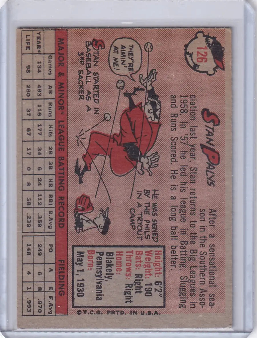 1958 Topps #126 Stan Palys - Cincinnati Reds RC - Baseball Card Single