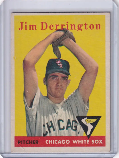 Vintage baseball card of Jim Derrington pitching for the Chicago White Sox