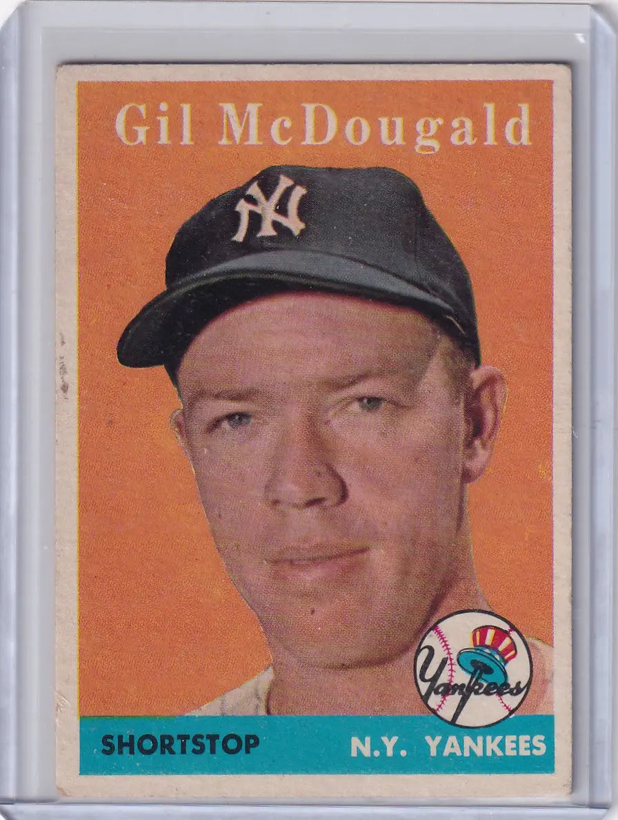 Vintage baseball card of Gil McDougald from the New York Yankees 1958 Topps series