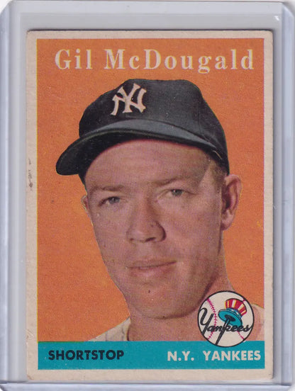 Vintage baseball card of Gil McDougald from the New York Yankees 1958 Topps series