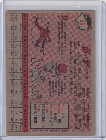Vintage Billy Tuttle baseball card from 1958 Topps Kansas City Athletics collection