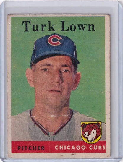 Vintage 1958 Topps #261 Turk Lown Chicago Cubs trading card showcasing the pitcher