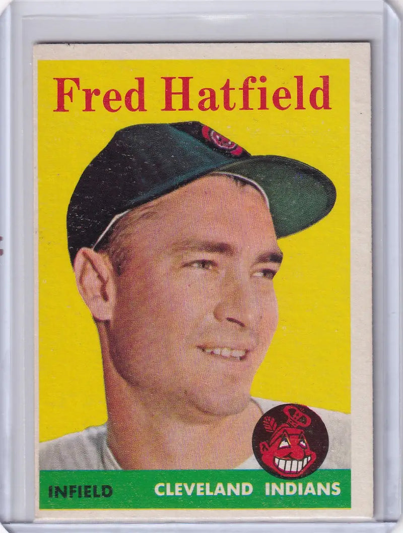 Vintage 1958 Topps Fred Hatfield Cleveland Indians baseball card featuring infielder