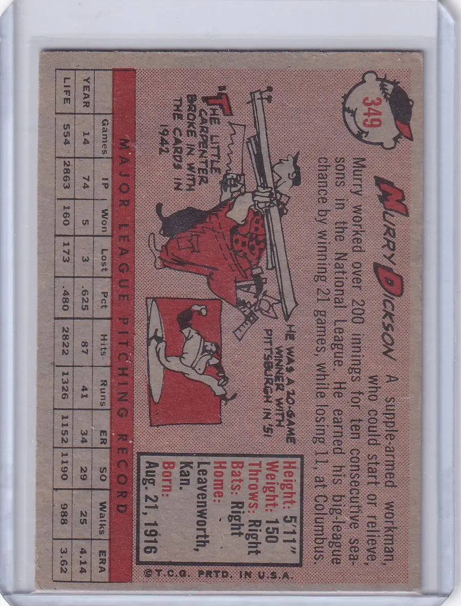1958 Topps #349 Murry Dickson - Kansas City Athletics