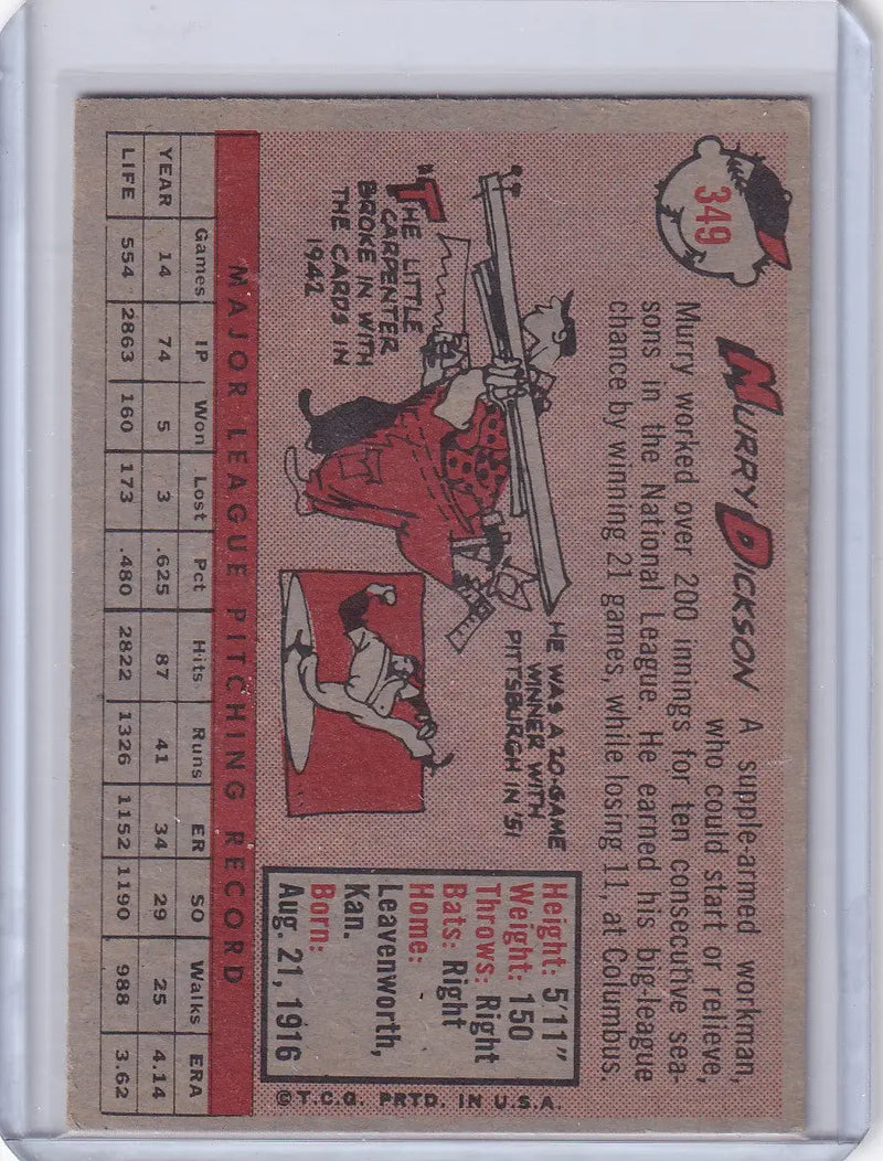 1958 Topps #349 Murry Dickson - Kansas City Athletics