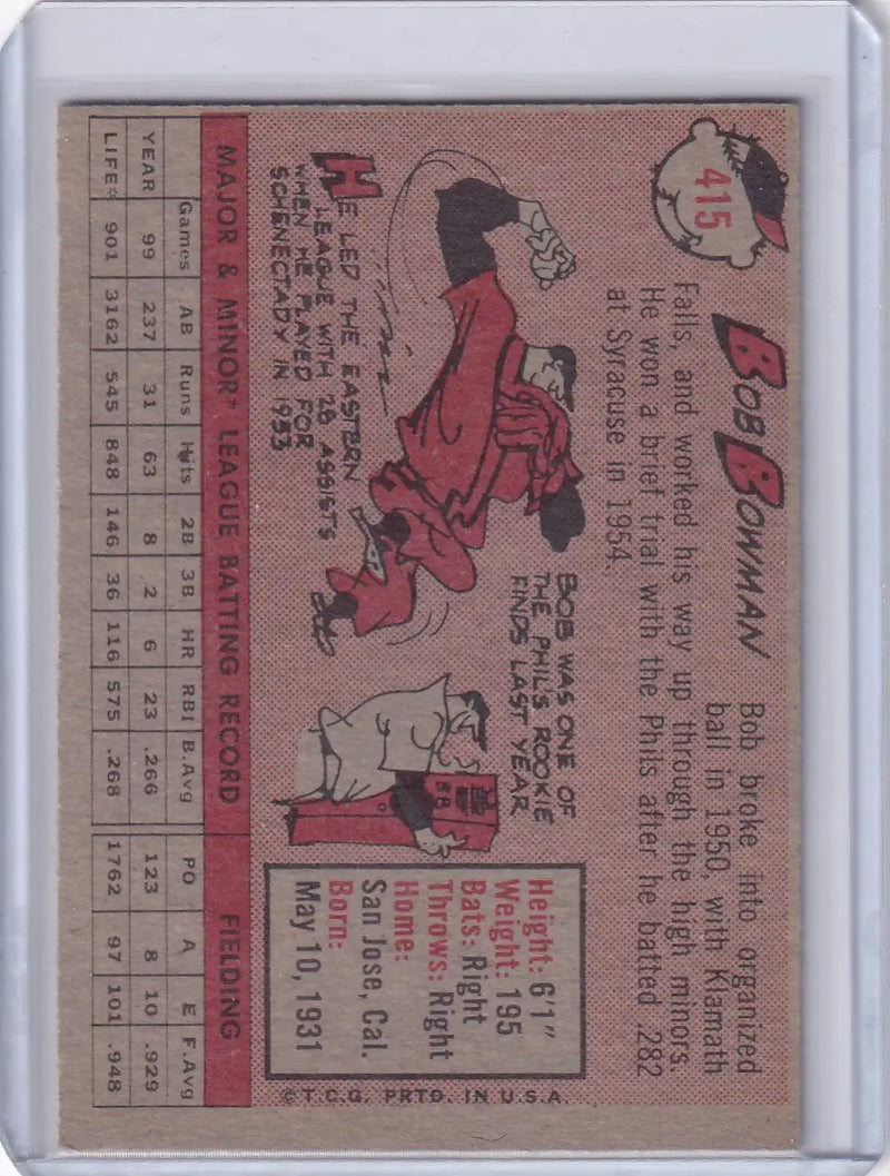 1958 Topps #415 Bob Bowman - Philadelphia Phillies