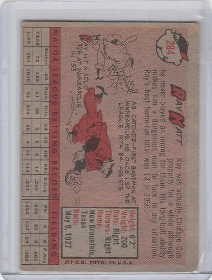 Vintage Topps Baseball card of Ray Katt showcasing San Francisco Giants player stats