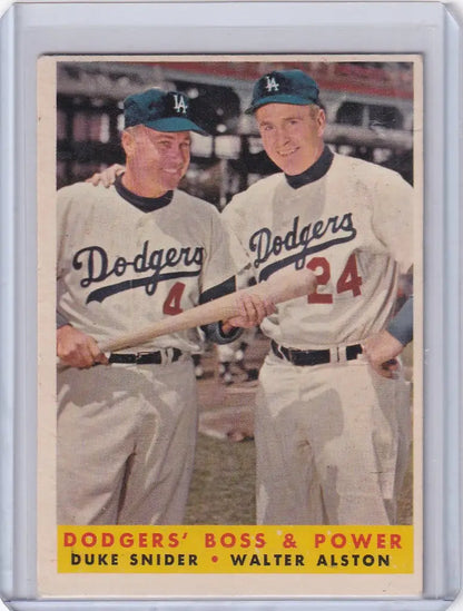 Vintage baseball card of Power Alston and Snider for the Los Angeles Dodgers