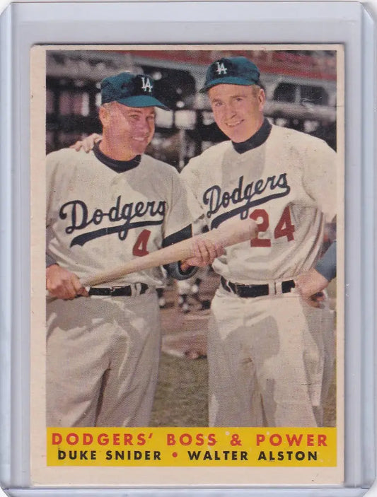 Vintage baseball card of Power Alston and Snider for the Los Angeles Dodgers