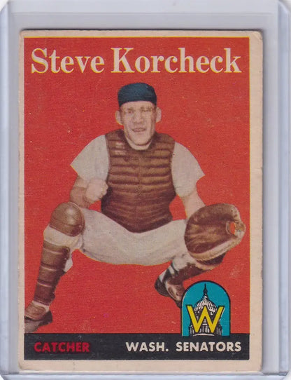 Vintage 1958 Topps Baseball card of Steve Koheck, catcher for the Washington Senators