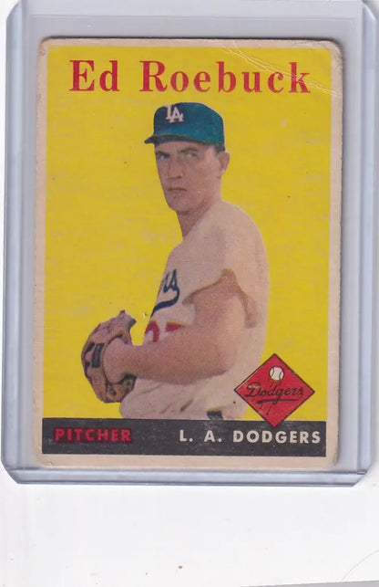 Vintage Topps Baseball card of Ed Roebuck, Los Angeles Dodgers pitcher