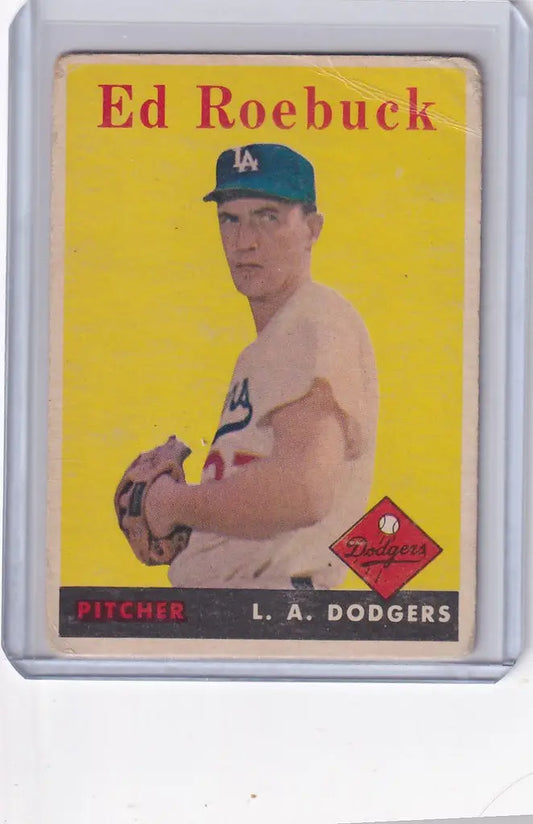 Vintage Topps Baseball card of Ed Roebuck, Los Angeles Dodgers pitcher