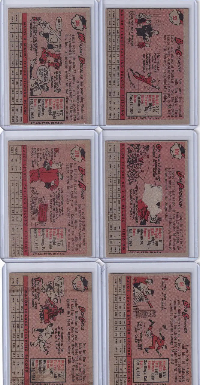 Vintage Pittsburgh Pirates team baseball cards in a grid with reddish-pink backgrounds
