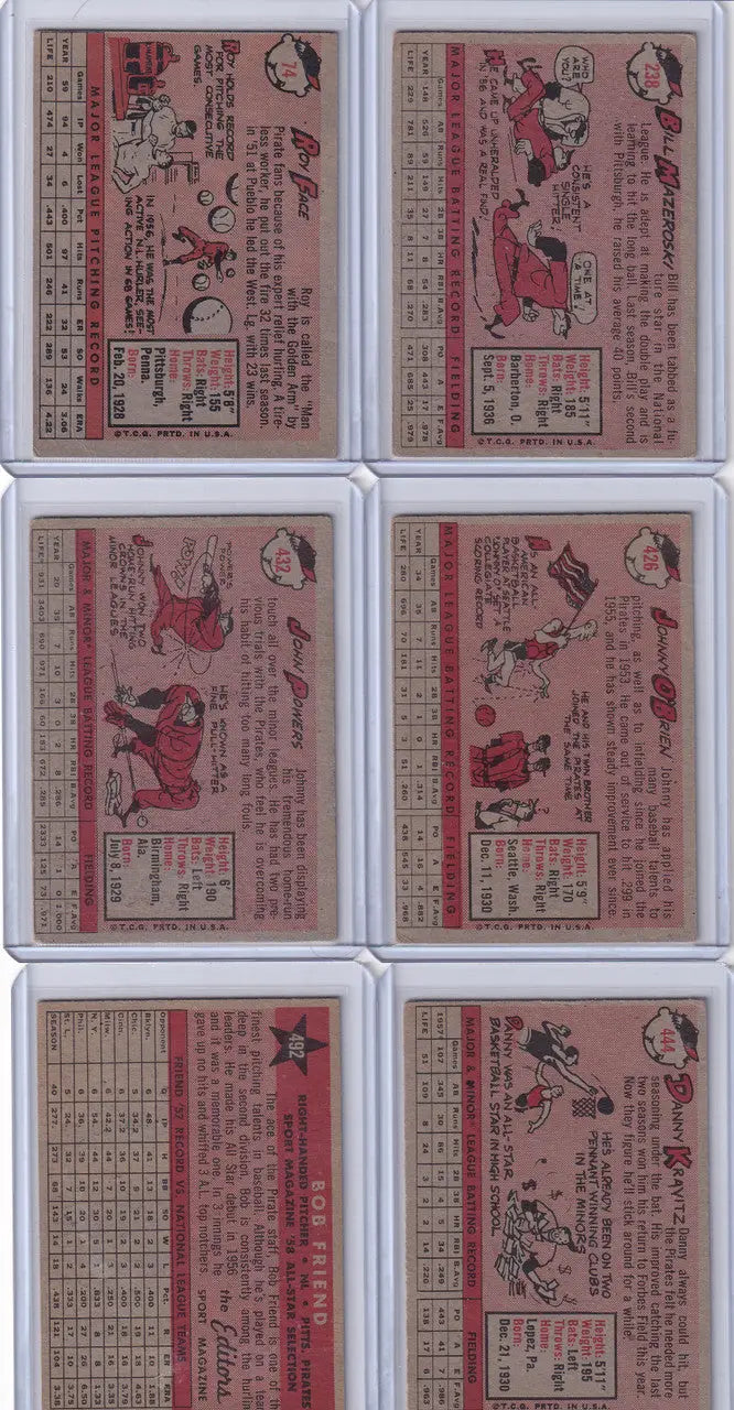 Vintage baseball trading cards featuring Pittsburgh Pirates team, with Japanese text