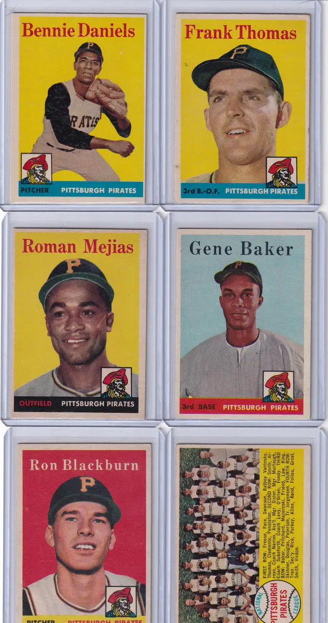 Vintage Pittsburgh Pirates baseball cards from the 1958 Topps set collection