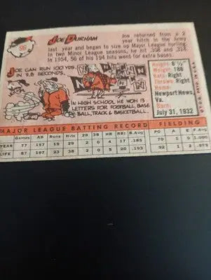 1958 Topps - Joe Durham #96 (RC). Baltimore Orioles. *pinhole. *corner. VG - VG+ - Baseball Card Single